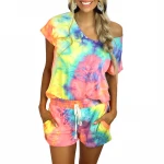 New Women Sportwear Cropped Top Tie Dye High Waist Pants Suit Printed Clothes Two Piece Set Woman Sets Two Pieces Outfits