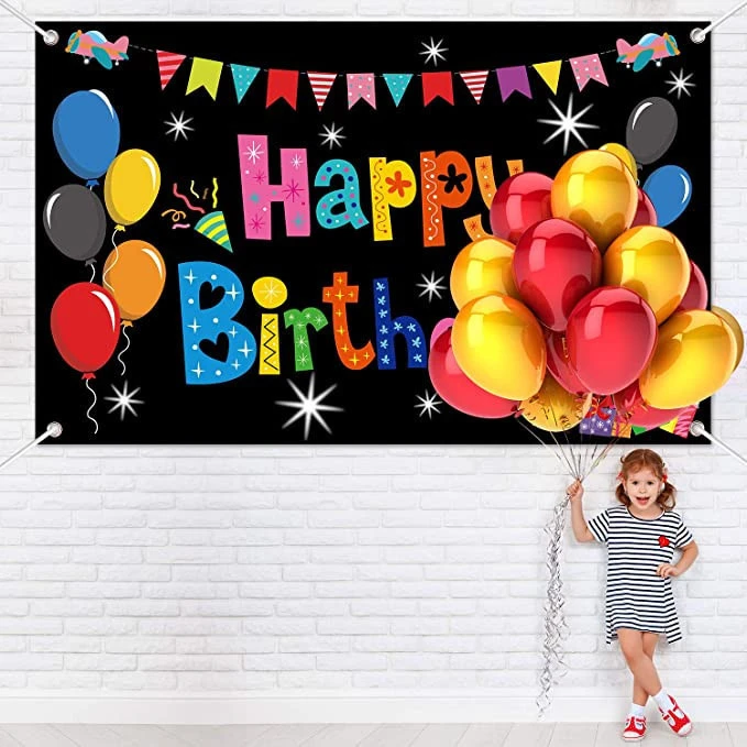 Nicro 6.1*3.6ft Colorful Happy Birthday Banner Backdrop Background Decoration For Photo Studio Indoor Outdoor Car Decoration