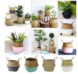 Nordic flowerpot Hand Woven Decorative Storage Basket Indoor Plant Flower Pot Belly Seagrass Basket Potted plant basket