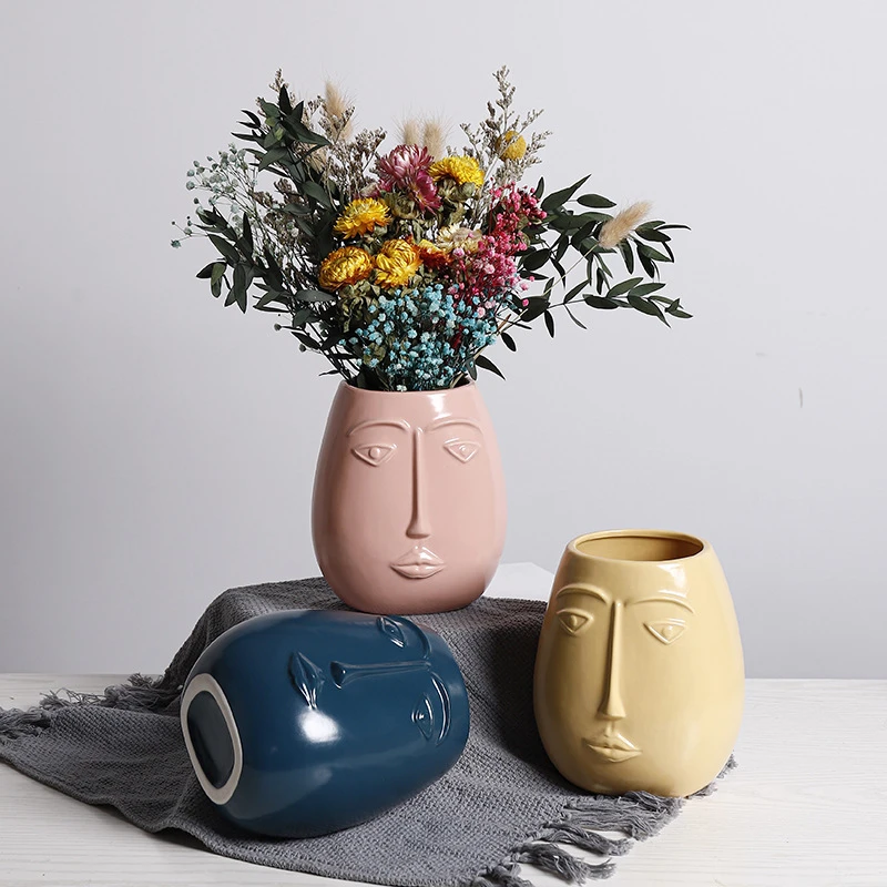 Nordic Modern Ceramic Face Vase Decoration Simple Art  Vase Table Living Room Flower Arrangement Decoration