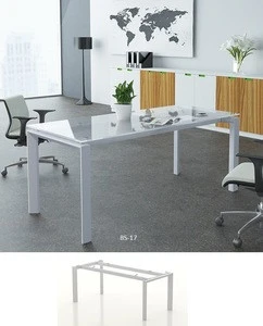 Office modular rectangular tempered glass conference meeting room table with metal leg