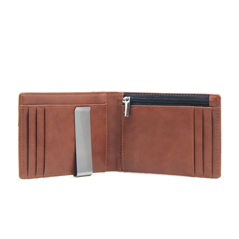 Oil leather vintage design leather money clip card holder bifold wallet with zipper pocket mens leather wallet