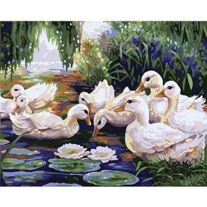 Oil painting by number duck picture and lotus design painting on canvas factory new design