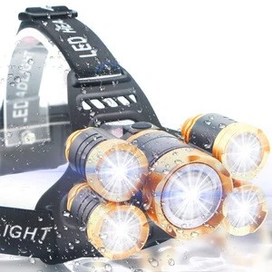 outdoor fishing camping lumen aluminium 18650 usb rechargeable zoomable 4 mode t6 5 head led light headlamp