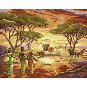 Painting By Numbers the Herd of Elephant in African Animals Oil Painting DIY Acrylic Paint on Canvas Oil Painting Canvas