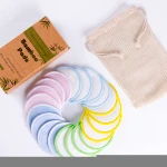 Pink Washable Bamboo Charcoal Velvet Organic Reusable Makeup Remover Pads With Bamboo Holder