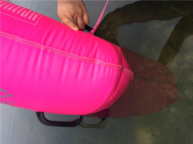 Pink yellow open water safety swimming buoy dry bag