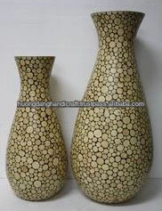 Plastic vase decorate for home and hotel- incrusted bamboo with small white round