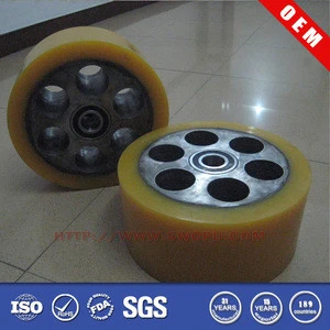 Polyurethane coated large plastic roller with wheel bearing