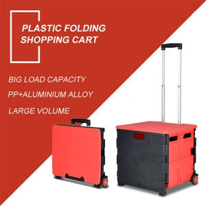 Portable 55L Volume Factory Folding Hand Push Grocery Plastic Rolling Foldable Shopping Trolley Cart