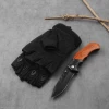 Portable Stainless Steel Cuchillo De Camping Folding Knife Wood Hand Hunting Pocket Knifes Multi Kits With Gloves