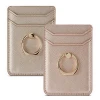 Pretty Rose Gold Card Holder for Back of Phone RFID Blocking Cell Phone Credit Wallet with Ring Pocket Stick on iPhone