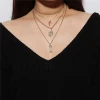 Promotion Gift Wholesale Women Custom Fashion Necklaces Jewelry Retro Cross Jesus Long Multi Layered Gold Necklace