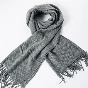 Promotional multi-function custom made cotton knitted winter scarf men wool shawls with tassels