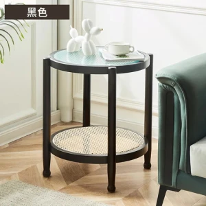 Rattan round side table with solid wood and glass home furniture modern simple design high quality End Table wholesale price
