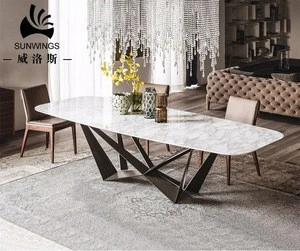 Restaurant Furniture, Italian Marble Top Dining Table with Solid Wooden Legs