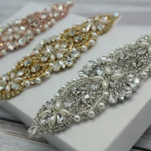 rose gold sewing crystal rhinestone pearl applique,DIY Wedding Belt Sash handmade Crystal Pearl Bling Rhinestone Applique