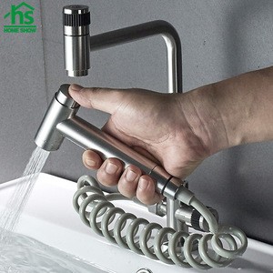 Round Design Stainless Steel Deck Mounted Single Cold Faucet with Hand Spray  Chrome Bidet for Bathroom