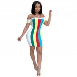 rscy1056 women  bodycon and bandage dresses off shoulder contrast color striated club party