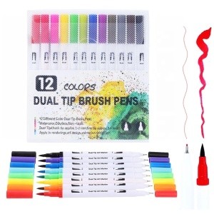 School supplies 12 colors dual tip fineliner drawing Painting Watercolor Art Marker brush Pens