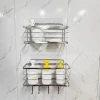 Self-adhesive Wall Mounted Stainless Steel Double Tier Corner Shower Caddy Basket Bathroom  Bathroom Shelves