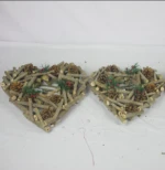 set of 2 heart shape wood garden ornament with pine corn and artifical leaf decoration