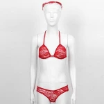 Sexy See-through Lace Christmas Lingerie Set For Women Soft Wireless Bra Tops Low Rise G-string with Hat Sleepwear Nightwear
