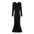 Import sexy women evening elegant fish tail long dress female 2023 autumn stretch slim bottom long sleeve U-neck party dress from China