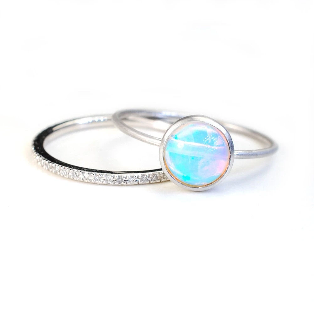 Silver plated natural moonstone diamond ring gemstone jewelry finger rings