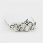 Silver Tone Crown Design Fashion Tiara with Big Rhinestone