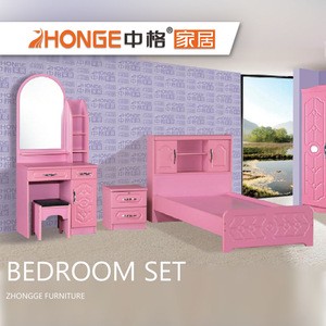 simple design girls pink bed pvc bedroom set wooden kids bedroom furniture set