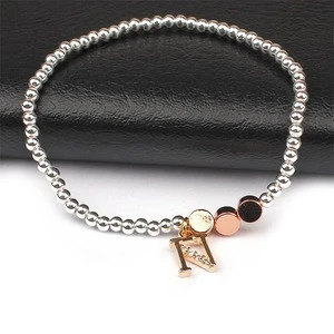 Simple peace sign gold-plated tiny rose quartz beads bracelet