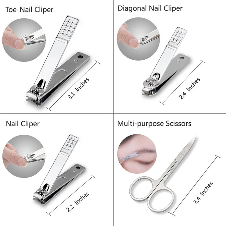 Stainless Steel Nail Clipper Travel Grooming Kit Nail Tools Manicure Pedicure Set of 12pcs