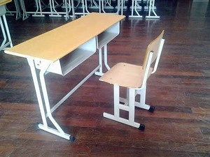 Steel and wooden double seats school classroom desk chair