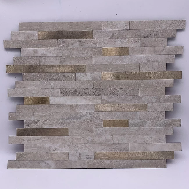 Strip PVC Self Adhesive Mosaic tile factory price cheap beige With golden Color Linear Peel and Stick Mosaic tiles sticker