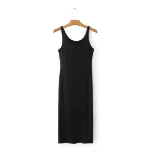 Summer Casual Knitted Cotton Body Con Cami Pencil Dress for Lady Available in Red and Black