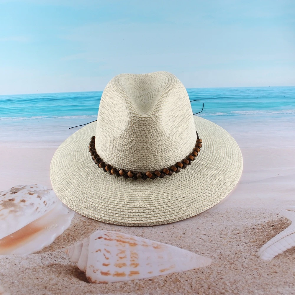 Summer new straw hat fashion jazz hat handsome flat along the beach hat mens straw fedora panama