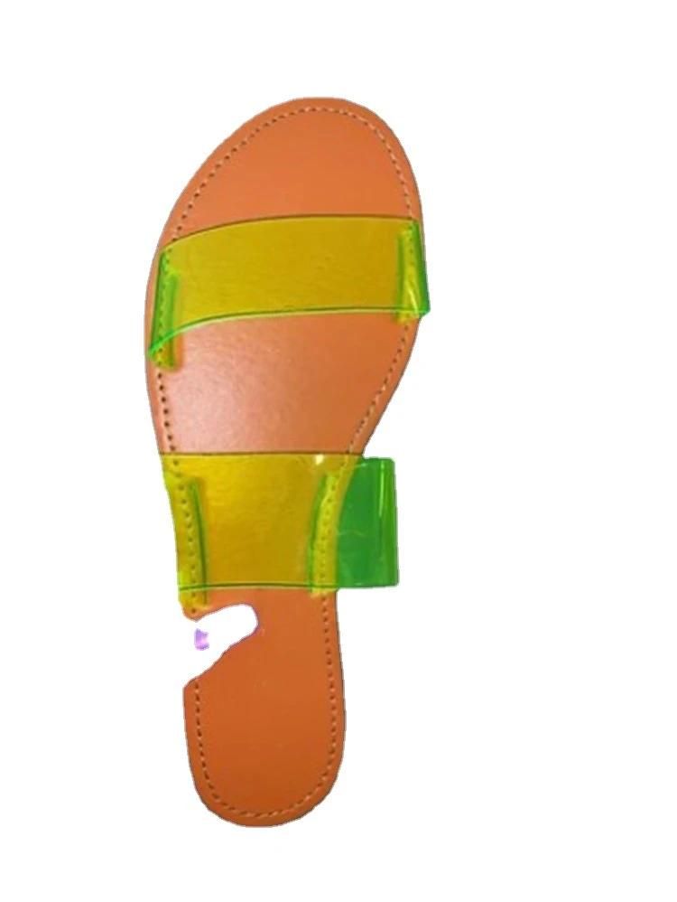 Summer new style soft bottom round head transparent one-line slippers female beach drag spot