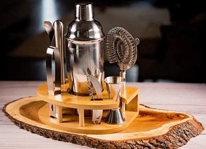 Svin Factory Price Cocktail Shaker Bar Set with Bamboo Stand