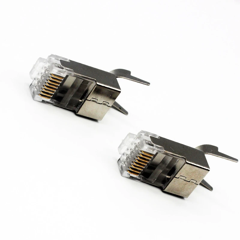 The fine quality OEM Cat8 FTP shielded 8P8C 3 prong Rj45 connector PC + pure copper material