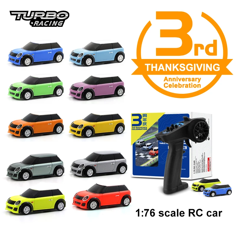 Turbo Racing 1:76 3rd Anniversary Version with 1X Remote Control and 2x cars Mini Full Proportional RC Car RTR Kit Toys