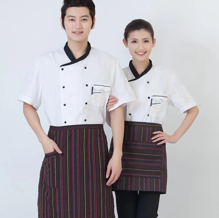 Unisex Short Sleeves Double-Breasted Hotel Kitchen Restaurant Uniform Cook Chef Jacket