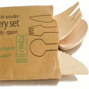 US Stock Spot Disposable Wooden Cutlery set, 160 Forks Spoons Knives, 6" Length Utensils, Eco-Friendly Biodegradable Flatware