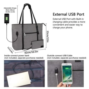 USB Laptop Tote Bag,Large Woman Work Bag Purse Teacher Bag Fits 15 Inch Laptop