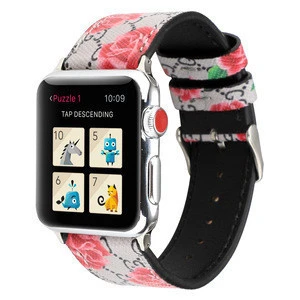 Vintage Flower PU leather Watch Strap for Watch Apple bands Series 5 4 3 2 1 Printed  Leather Watch Band 40mm 44mm 38mm 42mm