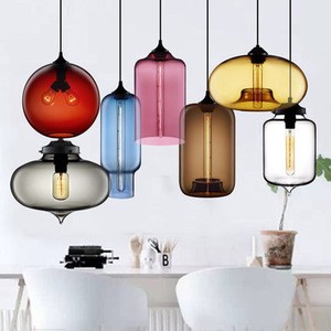 Vintage High Quality Colorful Big Glass Pendant Light Chandelier Restaurant Lamps