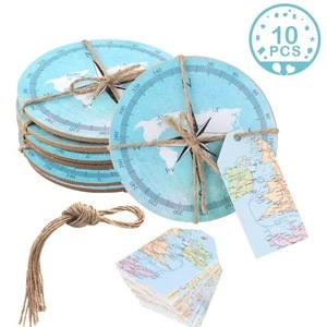 Wedding Gifts for Guest 5 sets 10cm*10cm Compass Map Coasters with Tags Travel Theme Wedding Souvenirs Absorbent Cork Coasters