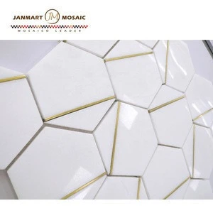 White Marble Tile Luxury Marble Hexagon Glass Mosaic Stone Watejet Mosaic Marble Golden Select Mosaic Wall Tiles