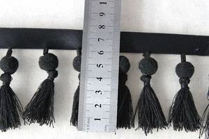 Wholesale 7.5cm black pendant pom pom trim, fringe tassel trim, handmade beaded trims