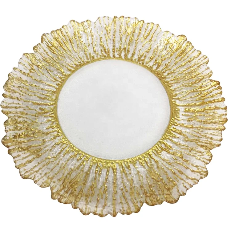 Wholesale Cheap Gold and Silver Glass Wedding Charger Plates